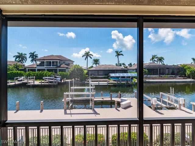 dock area with a water view