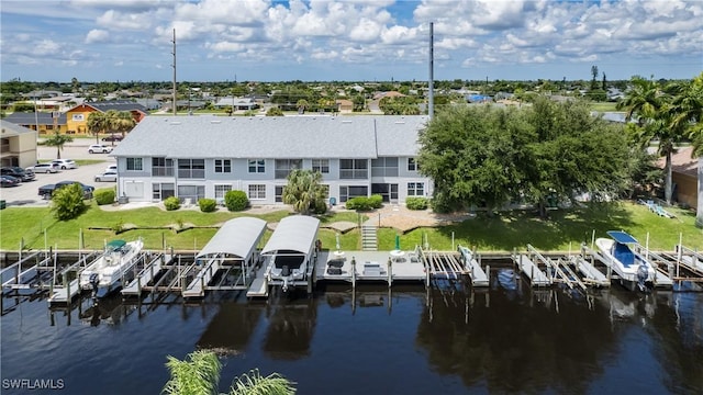 aerial view with a water view