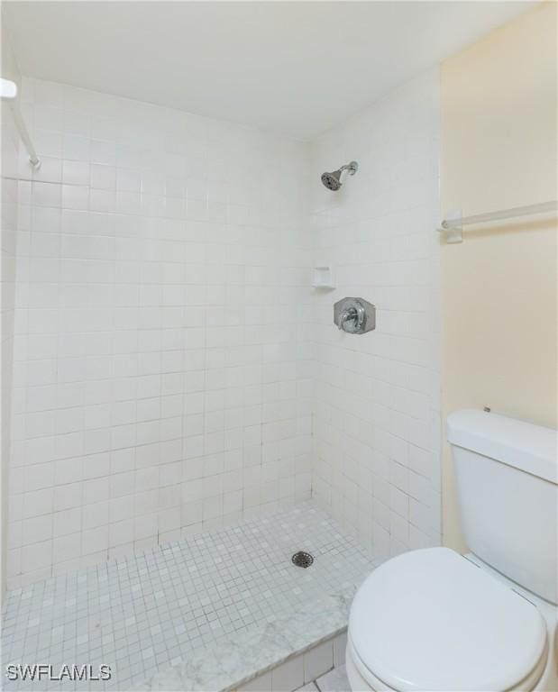 bathroom with toilet and a tile shower