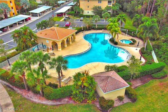 view of pool featuring a patio area