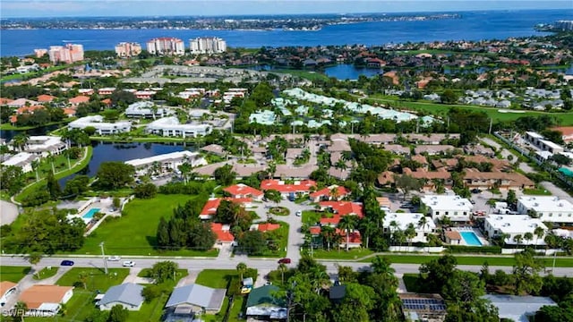 aerial view with a water view