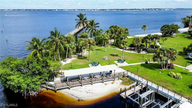 aerial view with a water view