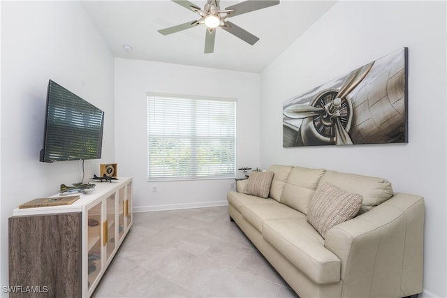 living room with ceiling fan