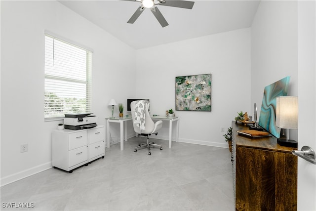 office area featuring ceiling fan