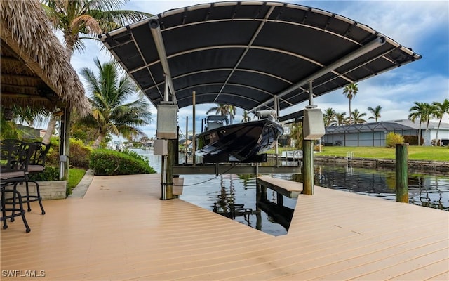 dock area featuring a water view