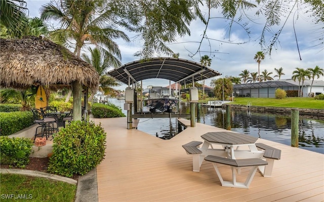 dock area featuring a water view