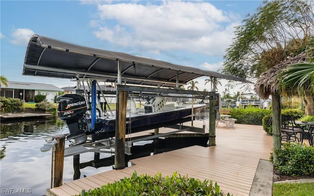 dock area with a water view