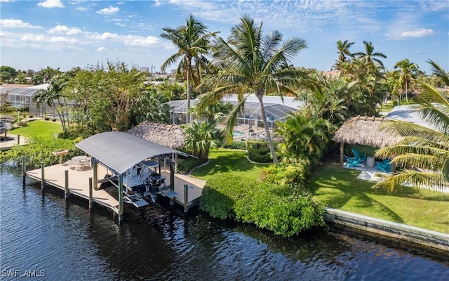 bird's eye view featuring a water view