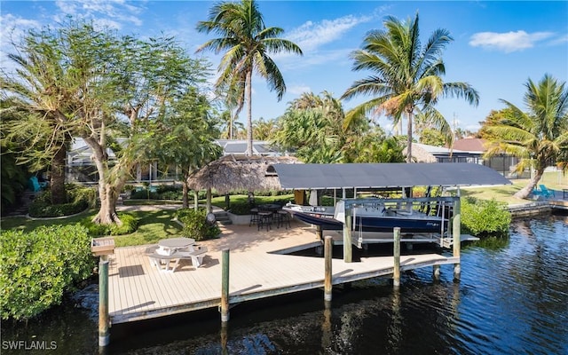 dock area with a water view