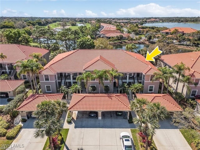 bird's eye view featuring a water view