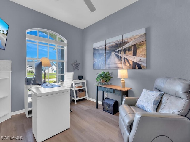 office area with hardwood / wood-style floors