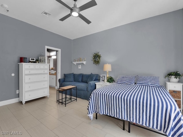 bedroom featuring ceiling fan