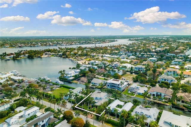 aerial view with a water view