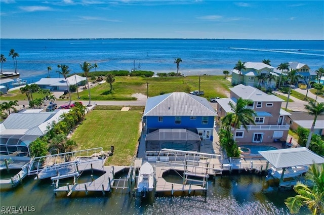 bird's eye view featuring a water view