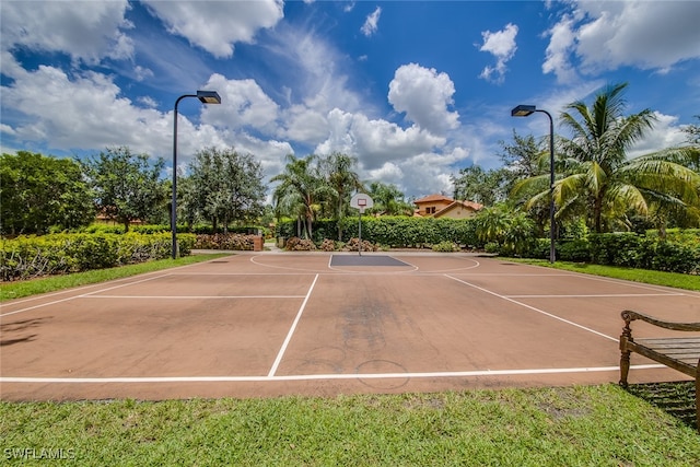 view of tennis court with basketball court