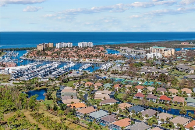 aerial view with a water view