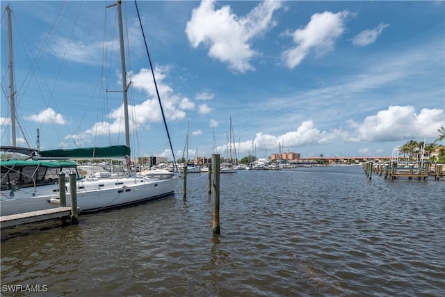 view of dock with a water view