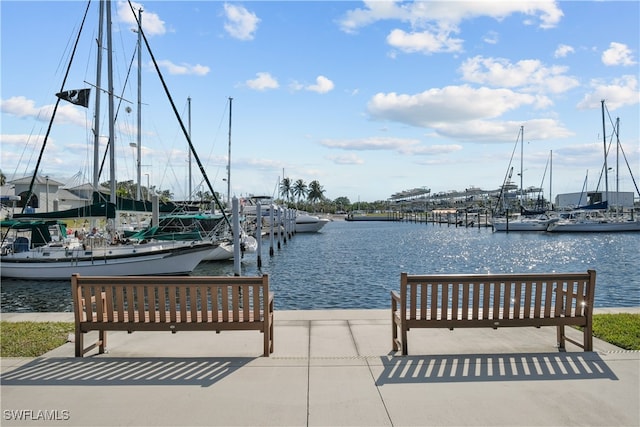 dock area featuring a water view