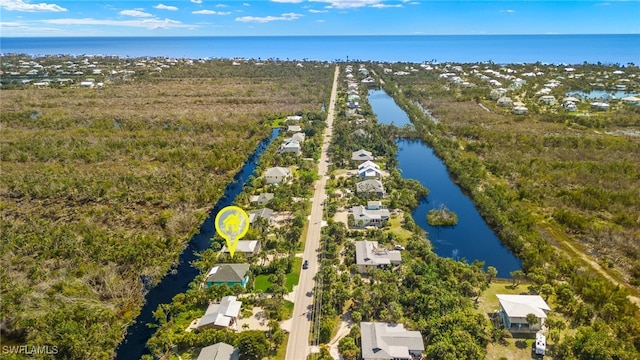 bird's eye view featuring a water view