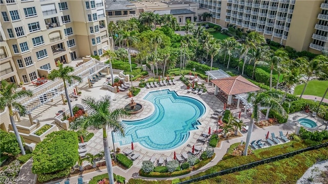 view of swimming pool featuring a patio