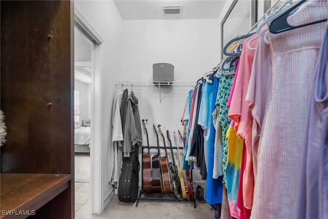 spacious closet with light carpet