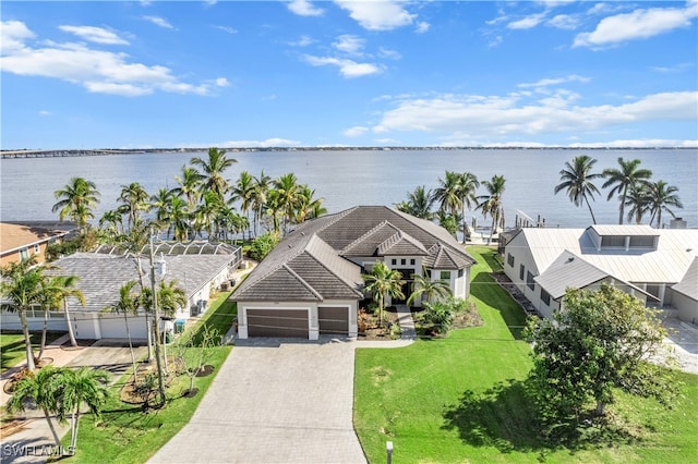 bird's eye view featuring a water view