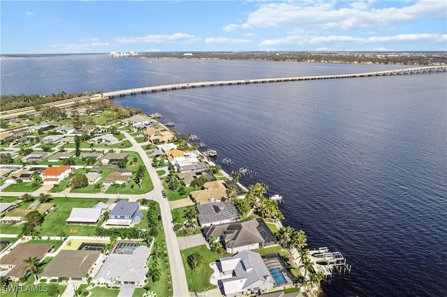 aerial view with a water view