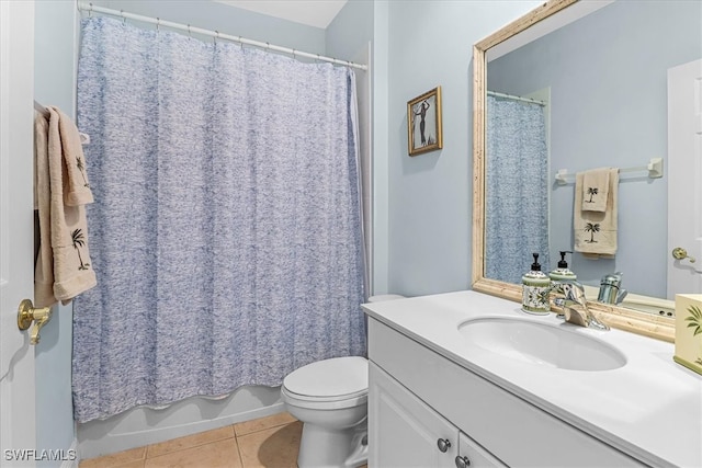 bathroom with tile patterned flooring, vanity, and toilet