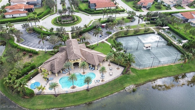 aerial view with a water view