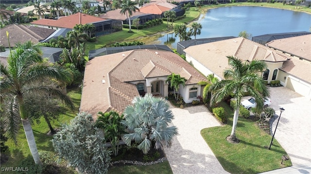 aerial view with a water view