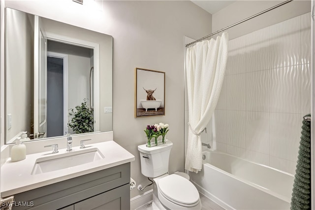 full bathroom featuring vanity, toilet, and shower / bath combo with shower curtain