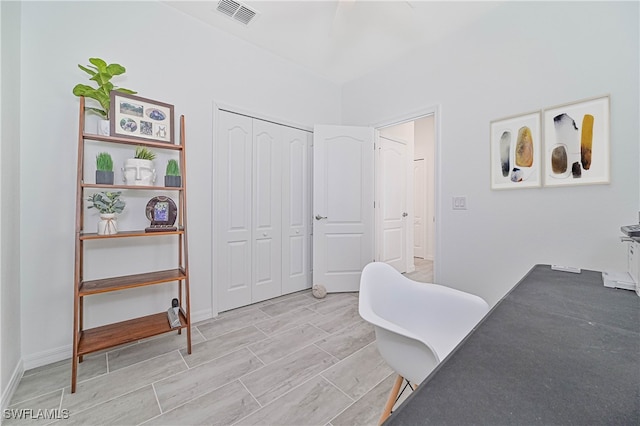 office space featuring light hardwood / wood-style floors