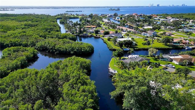 aerial view with a water view