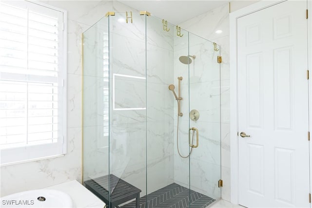 1045 Cottonwood Ct, Marco Island, FL 34145 - bathroom featuring a marble finish shower and a bath