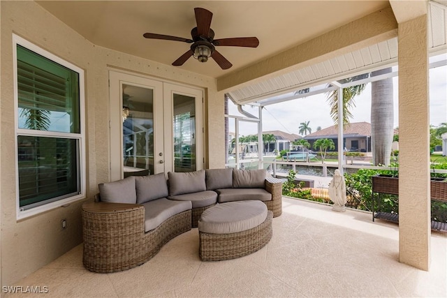 1045 Cottonwood Ct, Marco Island, FL 34145 - view of patio featuring ceiling fan, french doors, and outdoor lounge area