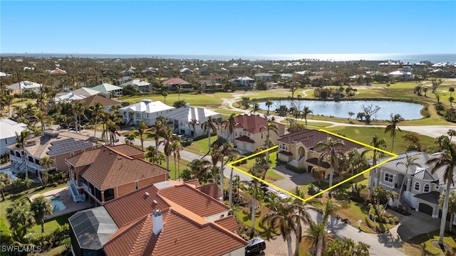 aerial view with a water view