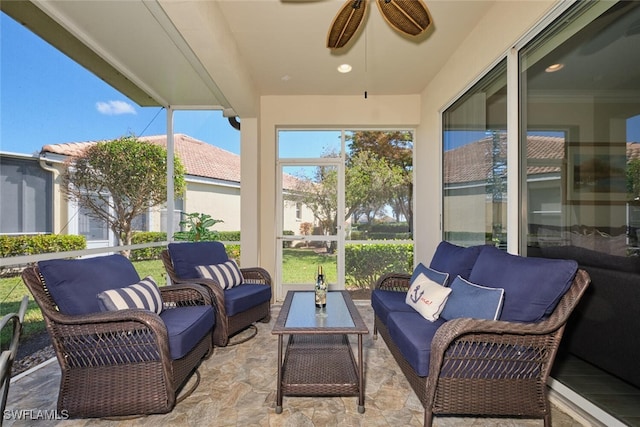 view of patio / terrace featuring outdoor lounge area and ceiling fan