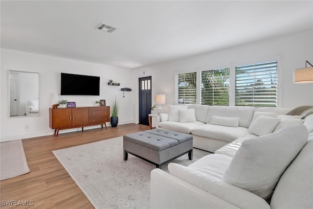 living room featuring light wood-type flooring