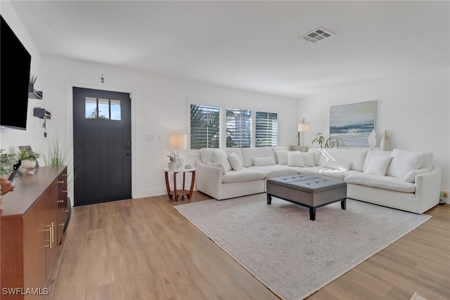 living room with light wood-type flooring