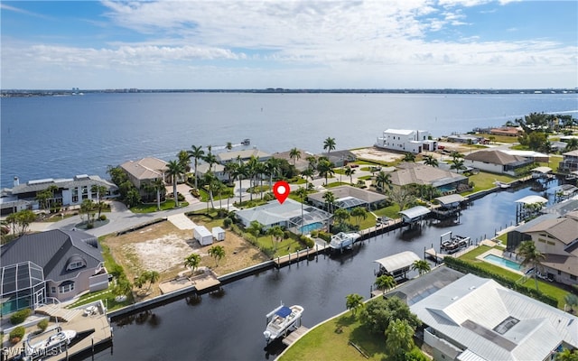 bird's eye view featuring a water view