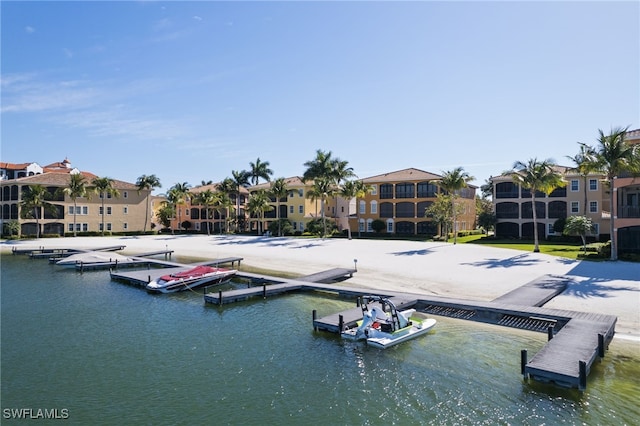 view of dock with a water view