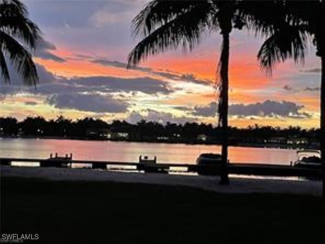 view of water feature with a boat dock