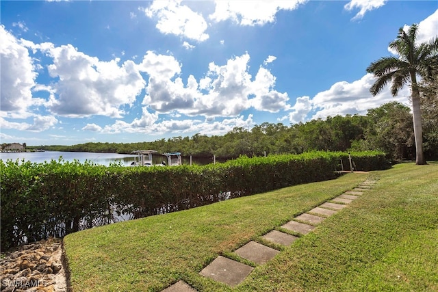 view of yard with a water view