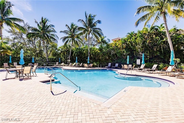 3157 Aviamar Cir Unit 102, Naples, FL 34114 - community pool featuring a patio and view of scattered trees