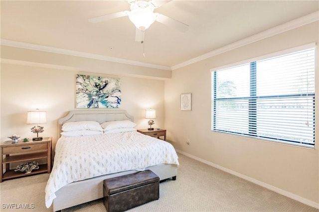 3157 Aviamar Cir Unit 102, Naples, FL 34114 - bedroom with carpet flooring, ornamental molding, baseboards, and ceiling fan