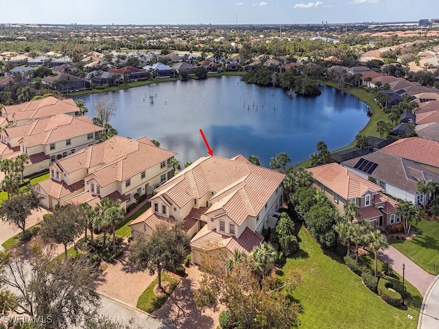 bird's eye view featuring a water view