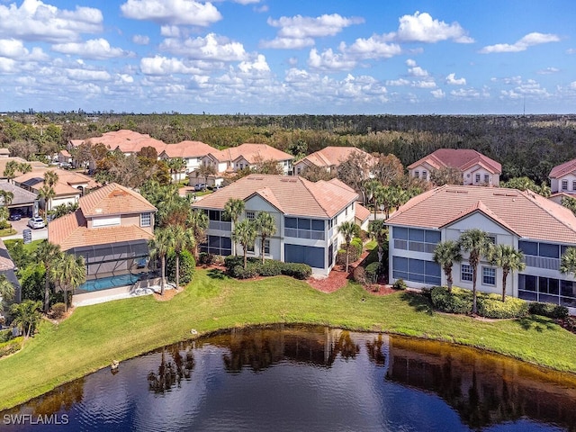 aerial view with a water view