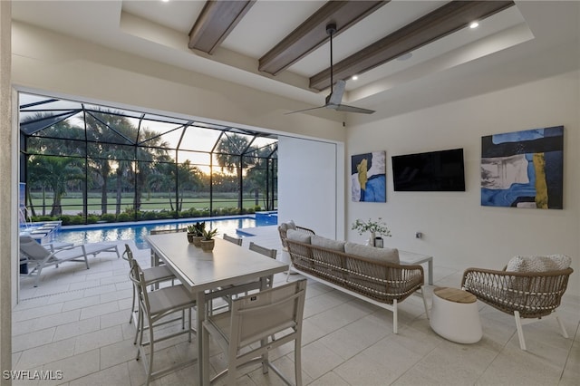 view of patio / terrace with glass enclosure and an outdoor hangout area