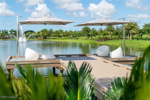 view of dock with a water view
