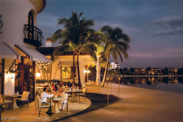 exterior space featuring a water view
